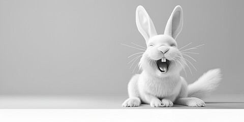 Cute animal pet rabbit or bunny white color smiling and laughing isolated