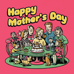 Customized happy mothers day colorful retro typography with vector art illustration