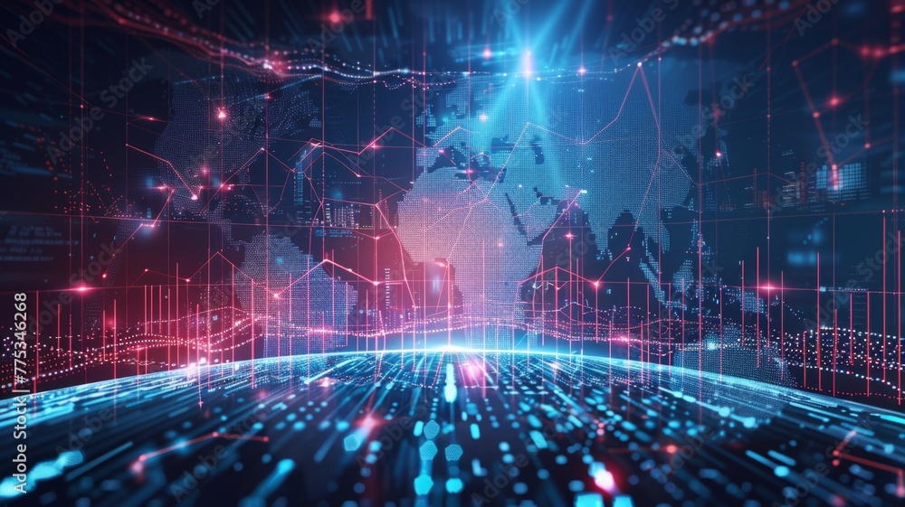 Aufkleber futuristic financial data network visual - stunning visualization of a futuristic financial market w
