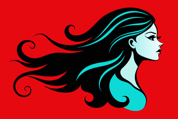 Elegant Profile Silhouette Beautiful Girl with Flowing Long Hair 