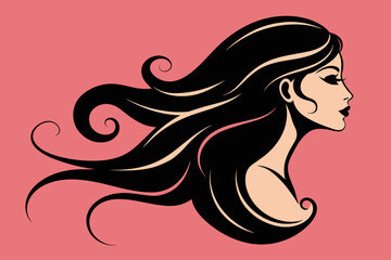 Elegant Profile Silhouette Beautiful Girl with Flowing Long Hair 