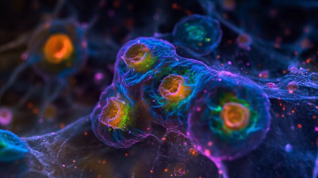 Close up of a cancer cell under a microscope