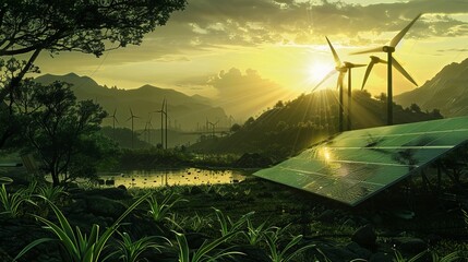 the development of renewable energy technologies, such as solar and wind power.  - obrazy, fototapety, plakaty