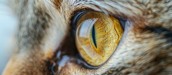 A close up of a cat's eye with a blurry background