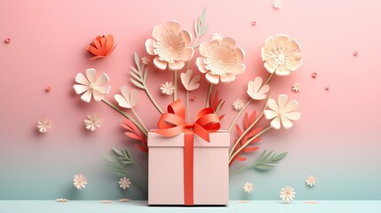 Gift Box with Floral Paper Art Decoration - 775347814