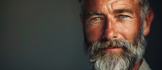 Man with Beard and Mustache Looking at Camera - obrazy, fototapety, plakaty