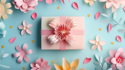 Pastel Gift Box with Paper Flower Embellishment - 775348401