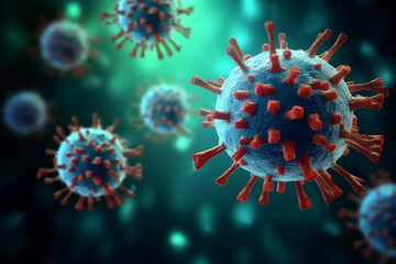 Microscopic view of Coronavirus, a pathogen that attacks the respiratory tract. Analysis and test, experimentation. Sars. 3d render 