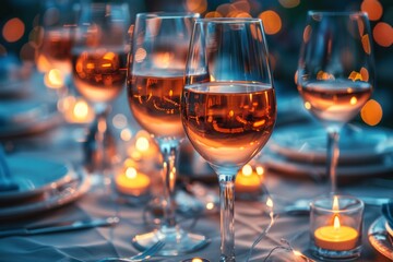Row of Wine Glasses on Table