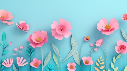 Vibrant Paper Craft Floral Spring Background - 775348804