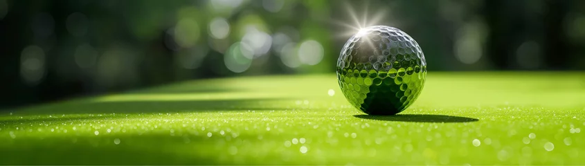 Foto auf Acrylglas  Golf ball on green course to be shot on blurred beautiful landscape of golf course in sunset day time with copy space. Sport, Recreation, Relax in holiday concept © StellaPattaya