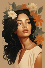 Autumn-inspired Woman Illustration with Floral Accents - 775349225