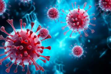 Fototapeta na wymiar Coronavirus 2019-nCov novel coronavirus concept resposible for SARS-CoV-2 outbreak and coronaviruses influenza as dangerous flu strain cases as a pandemic. Microscope virus close up. 3d rendering. 