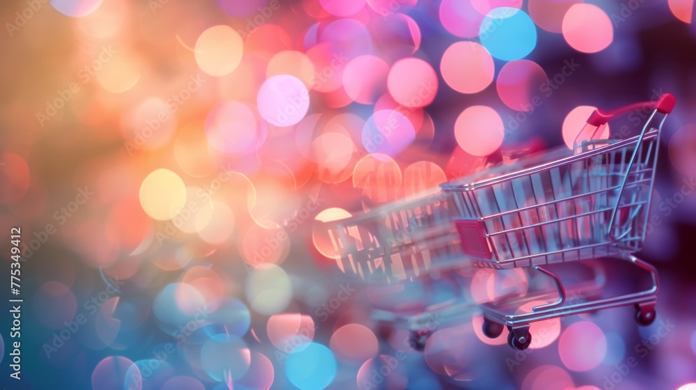 Poster enigmatic blurred bokeh background with enhanced e-commerce design and logistics elements, ideal for