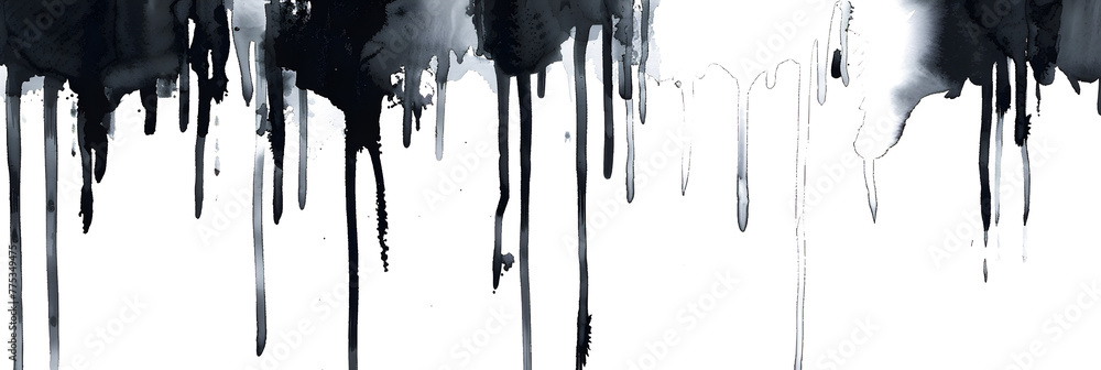 Wall mural Black and white watercolor paint drip on transparent background.