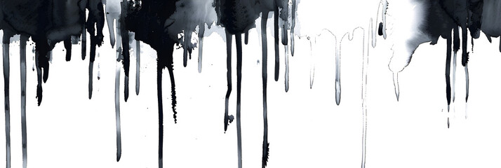 Black and white watercolor paint drip on transparent background. - obrazy, fototapety, plakaty