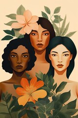 Illustration of Diverse Women United by Nature - 775349857