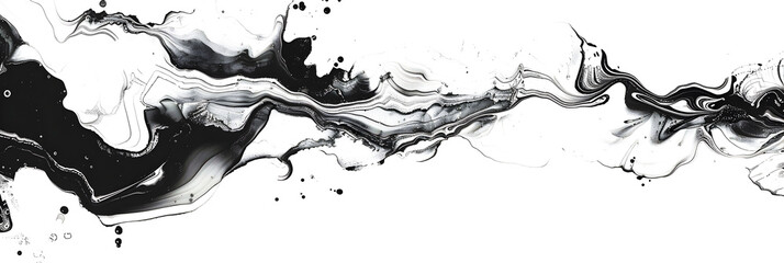 Black and white marbled watercolor paint stain on transparent background.