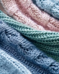 Pastel Knit Blankets Stacked in Cozy Arrangement