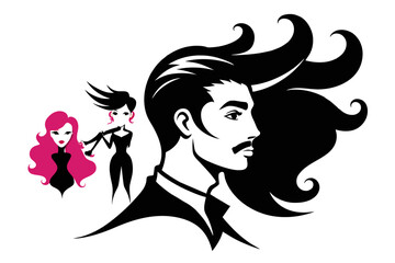 Graceful Silhouette Vector Illustration Stylish Hair Salon for Men and Women white background 