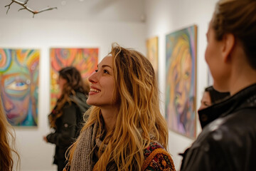 People Socializing and Viewing Art at Gallery Opening