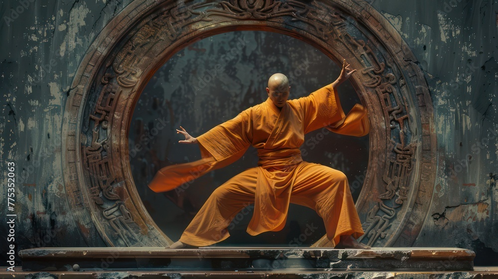 Wall mural buddhist monk making kung fu created with generative ai