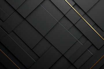 Abstract geometric black background with diagonal stripes, shapes and golden lines. Futuristic technology style. Minimal design. 3d effect.