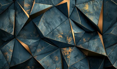 Dark blue abstract polygonal background with golden lines. Geometric abstract background with triangles. 3d rendering effect