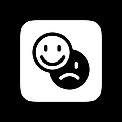 Vector emoticon reaction icon. Black, white background. Perfect for app and web interfaces, infographics, presentations, marketing, etc.