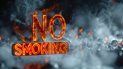 No smoking abstract sign, no smoke, led sign against smoking, lava 3d lit letters NO