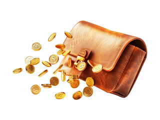 A moneybag with golden coins isolated on transparent background. - 775355456