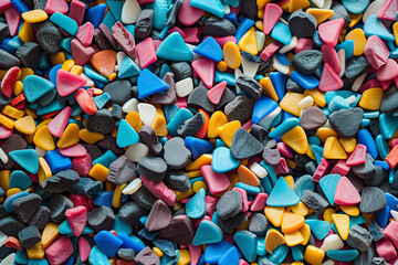 A multitude of colorful rubber tiles arranged tightly to form a textured surface