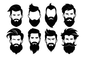 Silhouette color  image Iconic Men's Beard and Hairstyle Set Perfect for Barber Shops, Haircuts, and Men's Fashion white background 