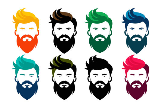 Silhouette color  image Iconic Men's Beard and Hairstyle Set Perfect for Barber Shops, Haircuts, and Men's Fashion white background 