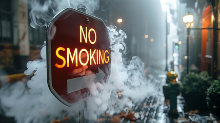 No smoking sign, no smoke, city, station, trains, smoke