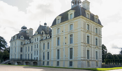 l'ancien chateau de Cheverny, an historic castle mansion with dark turretted slate roof