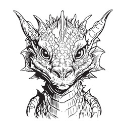 Obraz premium Baby dragon coloring book art, dragon outlines color book vector design.