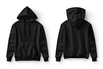 Set of black front and back hoodie on white background - obrazy, fototapety, plakaty