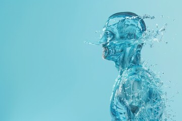 Side view of the human body is filled with water, the concept of water in the human body - obrazy, fototapety, plakaty