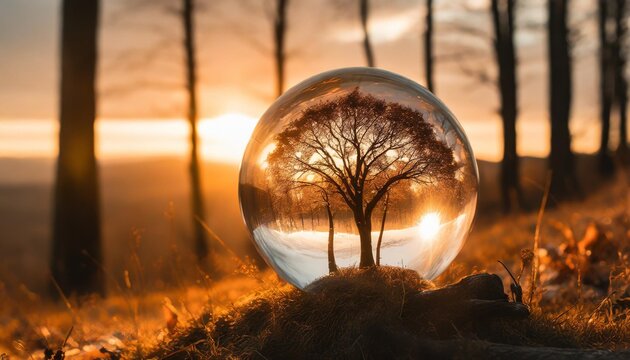 glass globe with trees nature conservation earth day concept