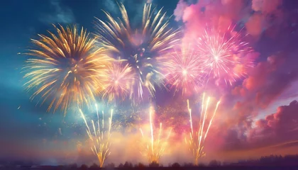 Foto op Canvas bright inexpensive fireworks blue pink smoke background hd illustrations © Katherine