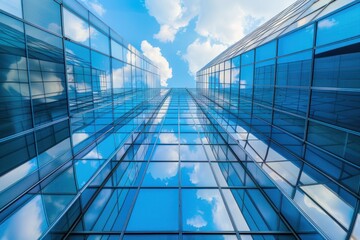 Fototapeta na wymiar Modern office building with blue sky, and glass facades. Economy, finances, business activity concept