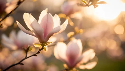 Plexiglas foto achterwand flowering magnolia soulangiana spring pink flowers © Katherine