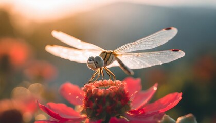 vibrant close up of a dragonfly on a red flower perfect for nature enthusiasts and designers high resolution detailed macro photography ai