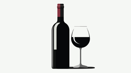 Wine bottle and cup black and white flat cartoon va