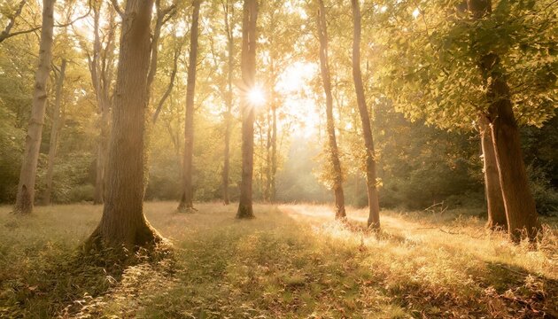 an enchanting forest clearing filled with magical light offering a peaceful area for text placement amidst the mystical ambiance of the woods generative ai