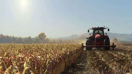 Farmers harvesting crops under a clear blue sky - obrazy, fototapety, plakaty