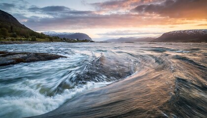 abstract background waves of water of the river and the sea meet each other during high tide and low tide whirlpools of the maelstrom of saltstraumen nordland norway - obrazy, fototapety, plakaty