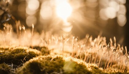 moss macro spring natural spring background with rays of sun moss nature
