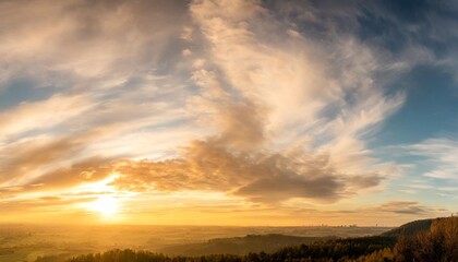 panorama of dramatic vibrant color with beautiful cloud of sunrise and sunset panoramic image - obrazy, fototapety, plakaty